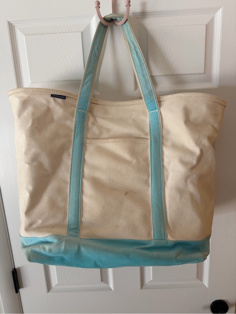 Lands End Canvas Boat and Tote Bag with Aqua Trim